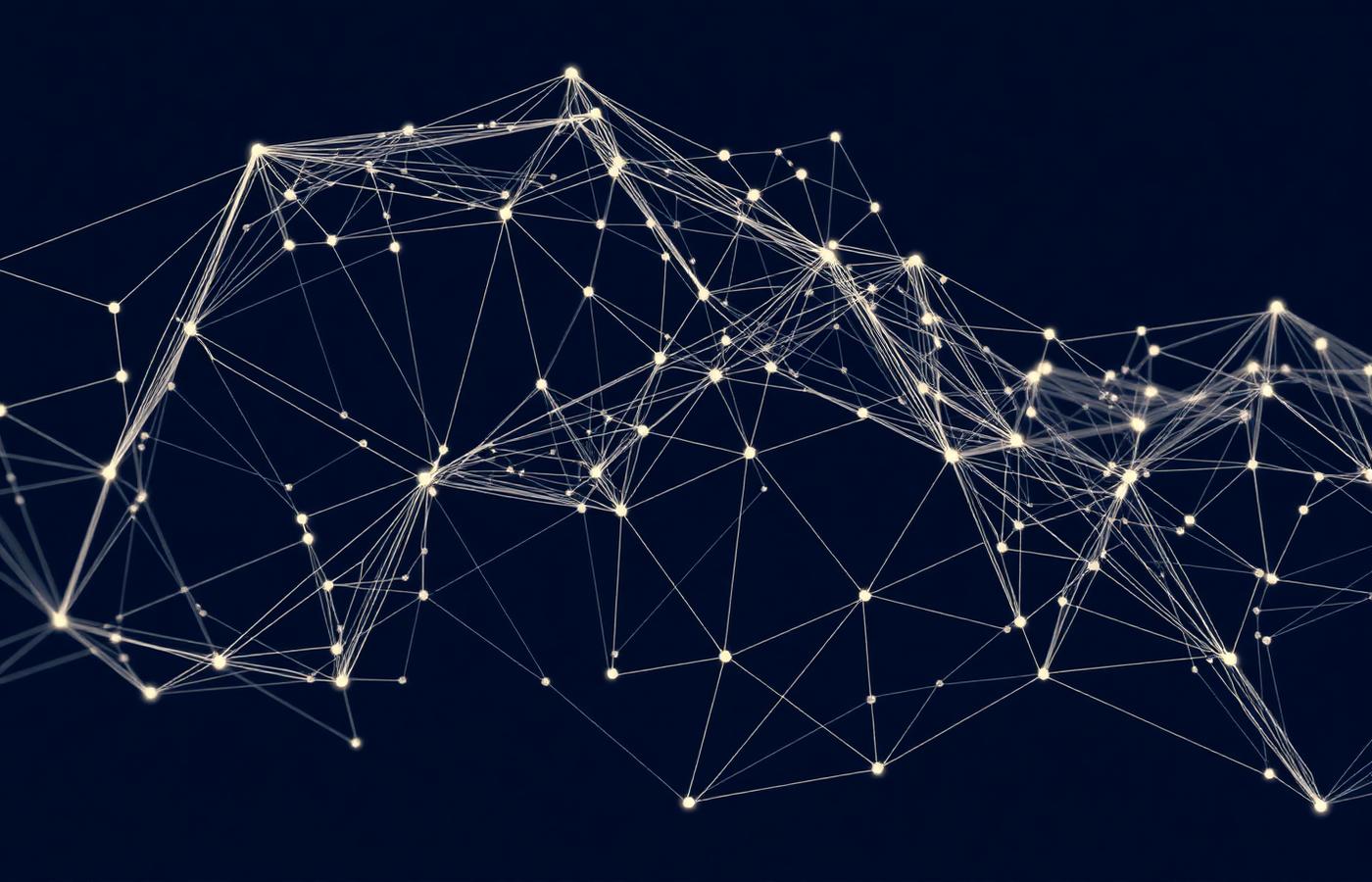 Abstract network of connected nodes and lines forming a wireframe on a dark background